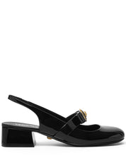 Versace With Heel Black calf leather slingbacks