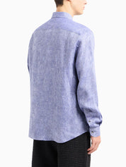 Emporio Armani Shirts Blue linen blend