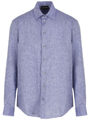 Emporio Armani Shirts Blue linen blend