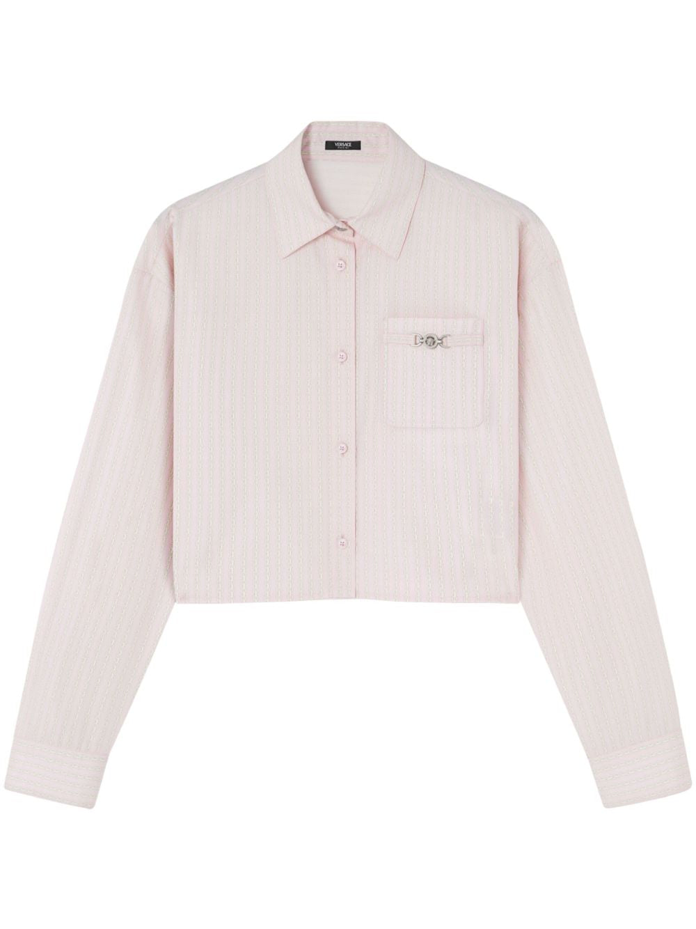 Versace Pinstripe Chain boxy short shirt in light pink