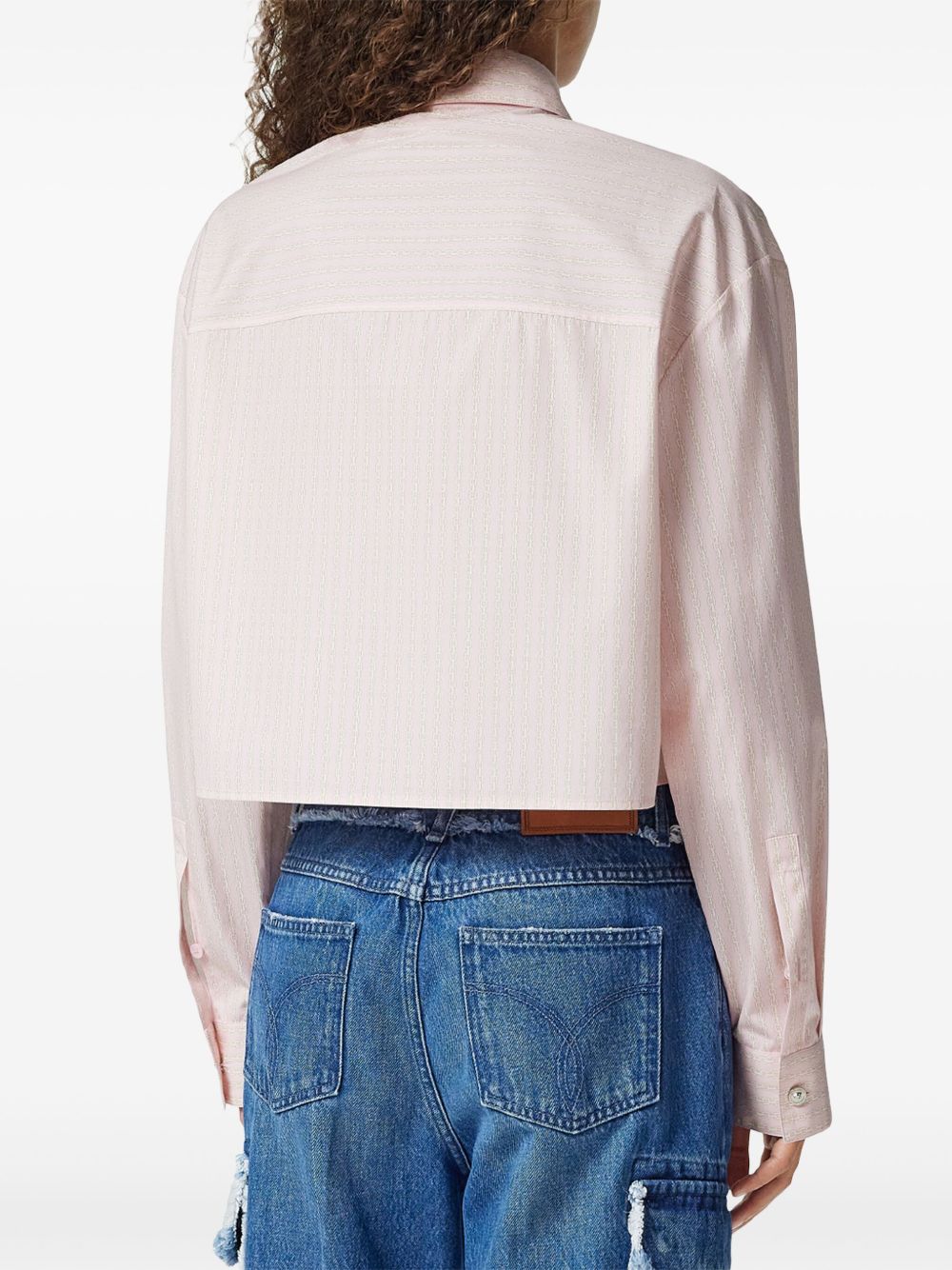 Versace Pinstripe Chain boxy short shirt in light pink