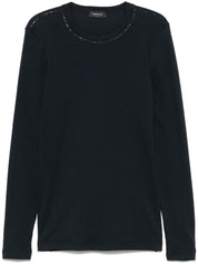 Fabiana Filippi Black Filo Diamante‑Detail T‑Shirt — Navy Cotton Crewneck