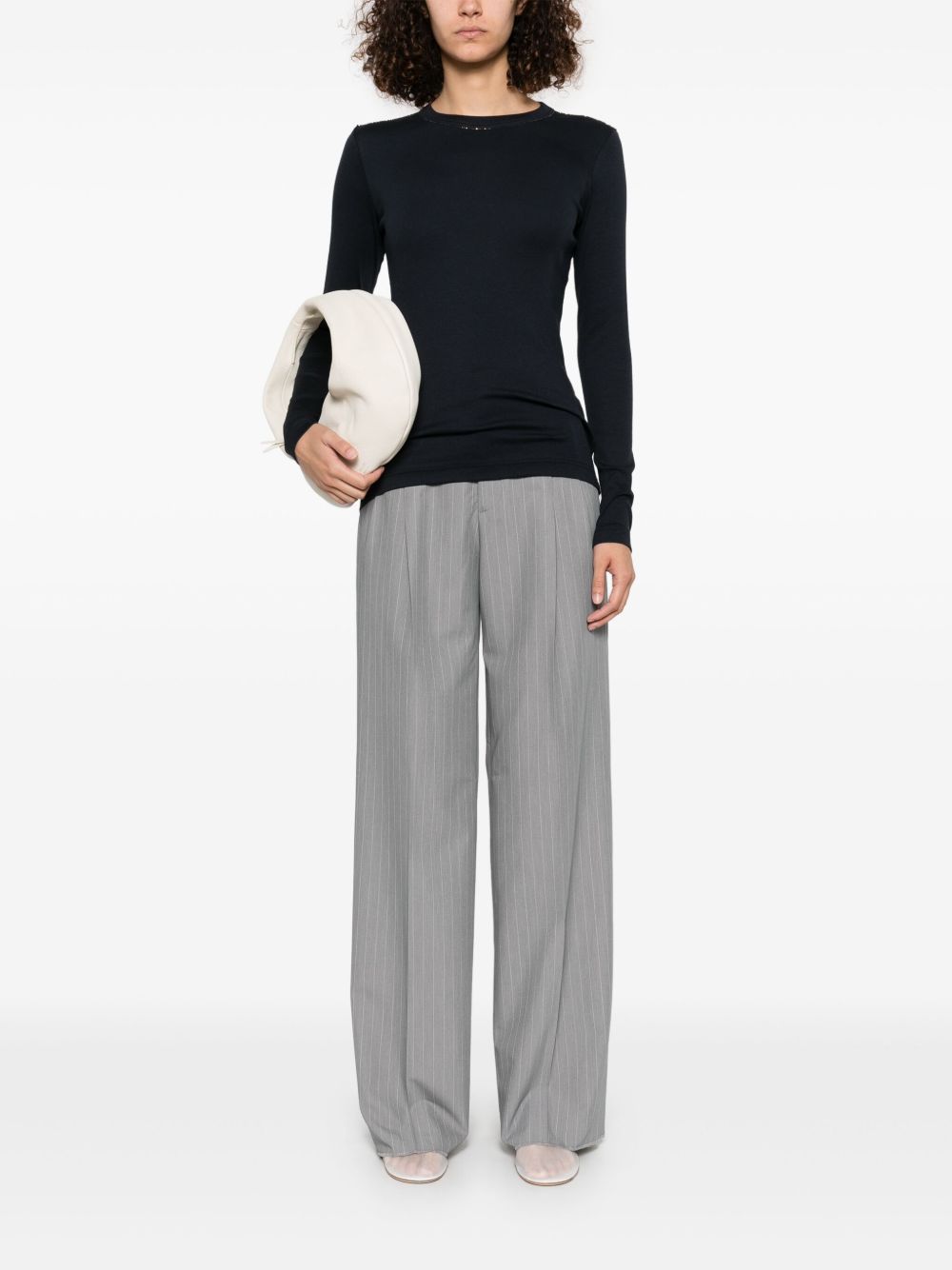 Fabiana Filippi Black Filo Diamante‑Detail T‑Shirt — Navy Cotton Crewneck