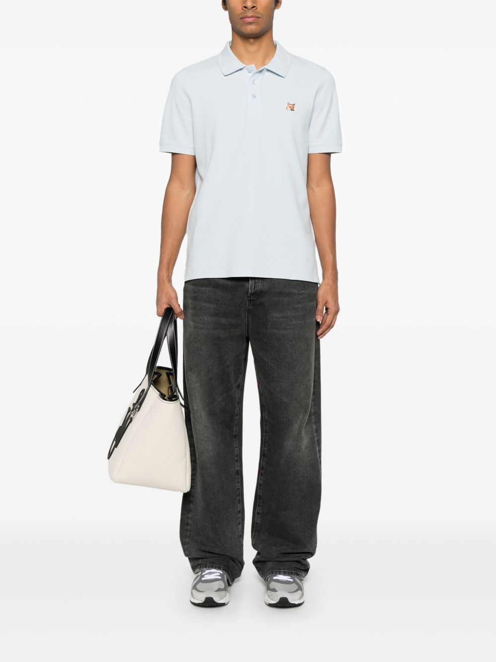 Maison Kitsuné Polo with Fox motif in light blue cotton