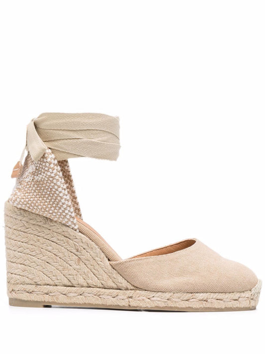 Castañer Beige Leather-Blend Espadrilles — Flat Shoes
