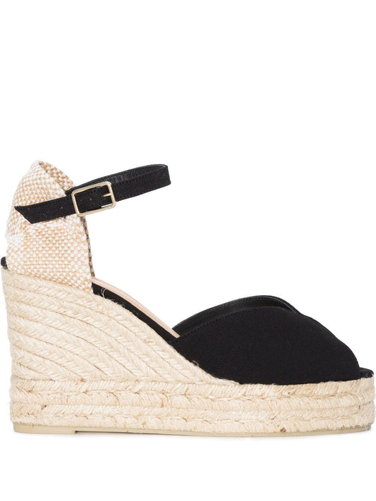 Castañer Black Espadrilles — Flat Raffia Wedge