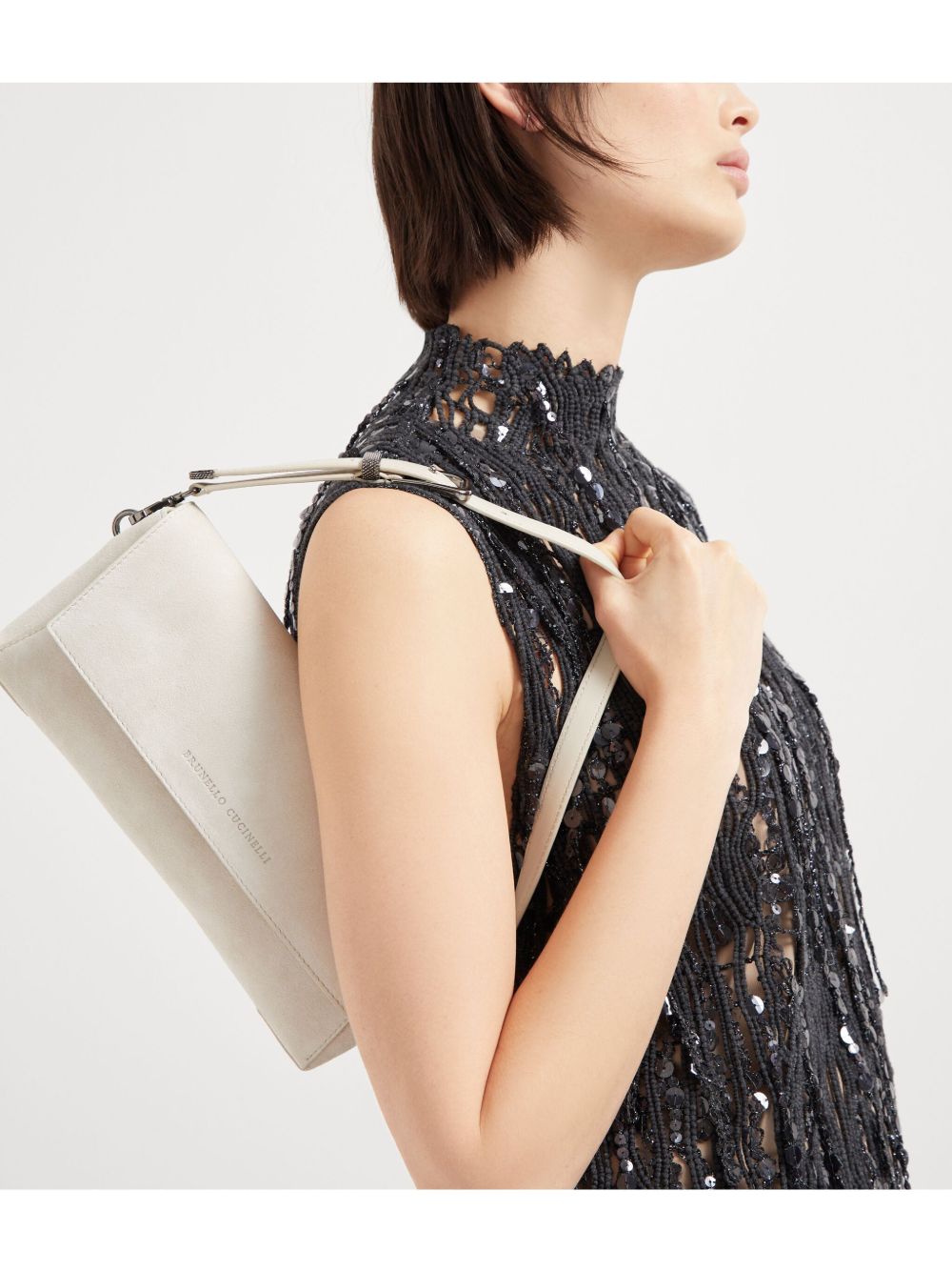 Cream Leather Shoulder Bag — Brunello Cucinelli