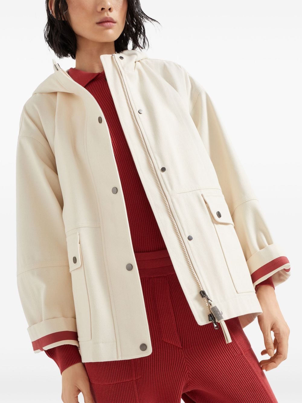 Brunello Cucinelli Coats White hooded canvas jacket