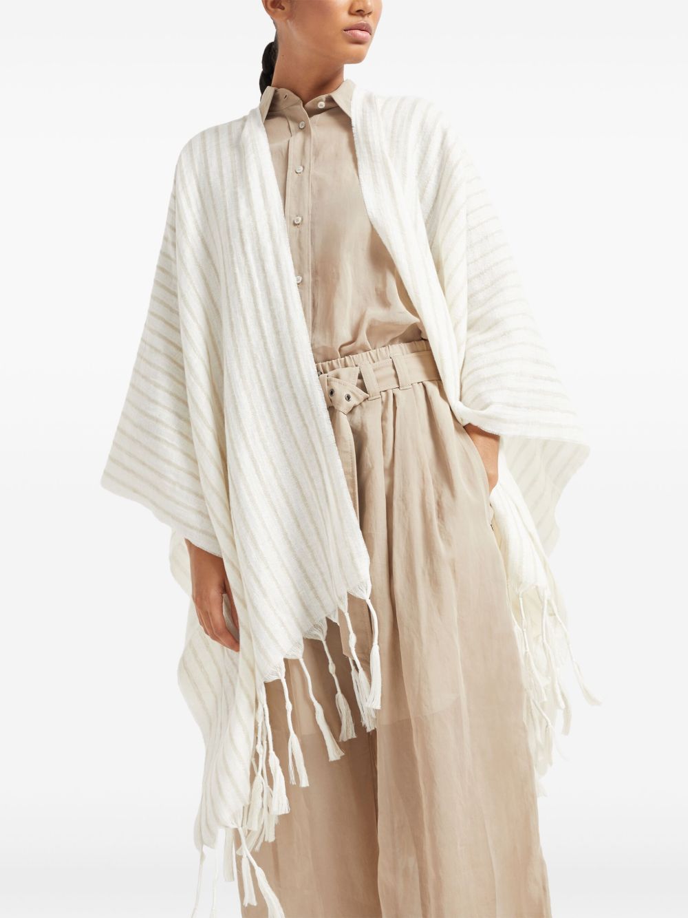 White Open Front Poncho Jacket — Brunello Cucinelli