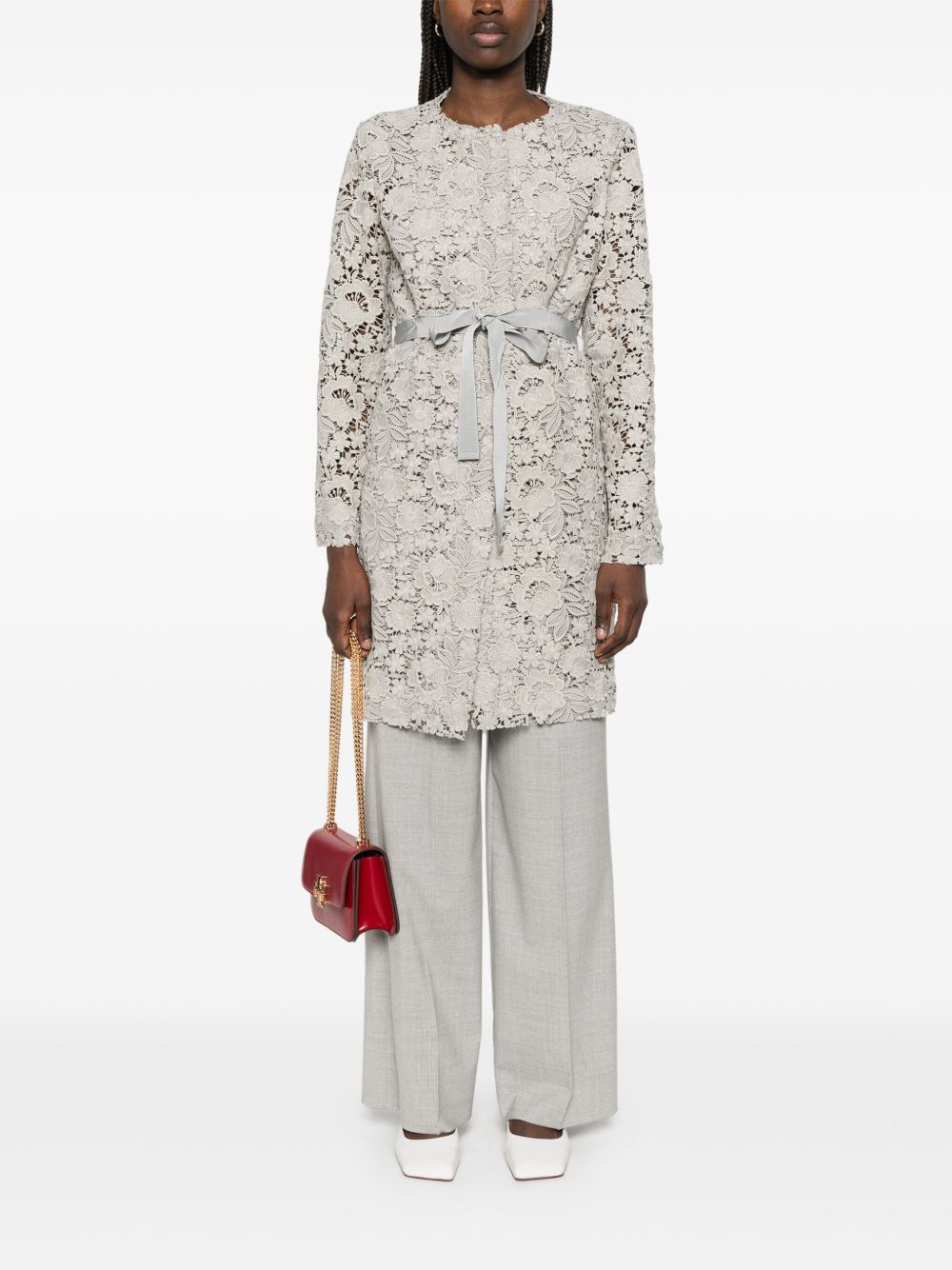 Parosh macramé coat with tied waist