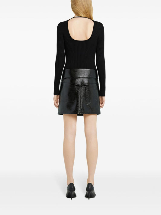 Courrèges belted mini skirt — black, structured elegance