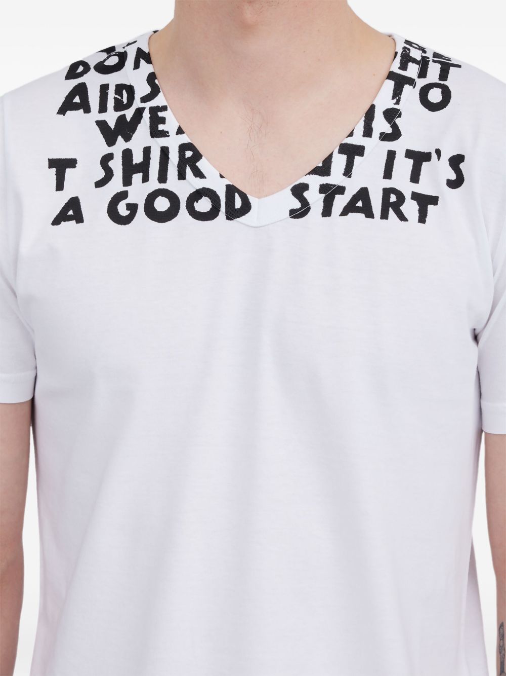 T-shirt col V en coton blanc MM6 Maison Margiela