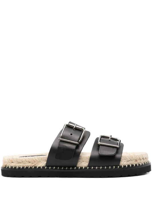 Castañer Sandals Black — Braided Raffia Flat Sandals