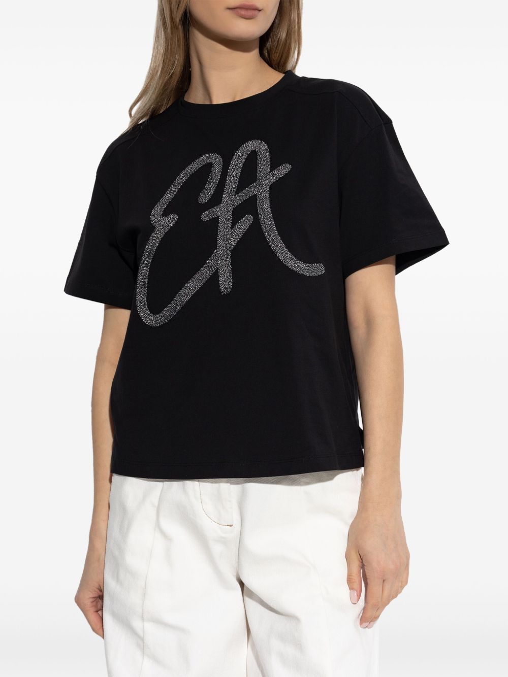 Emporio Armani Cotton-jersey T-shirt with oversized lurex logo