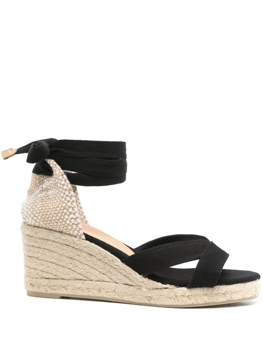 Castañer Black Espadrilles — Flat Raffia Ankle-Strap