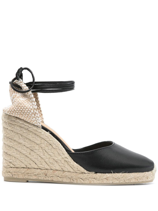 Castañer Black Espadrilles — Leather Raffia Flats