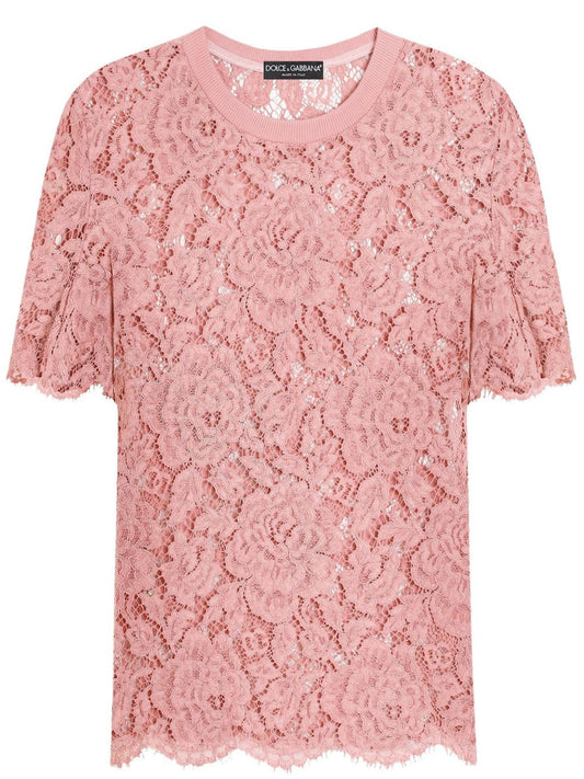 Dolce & Gabbana corded lace T-shirt — powder pink elegance