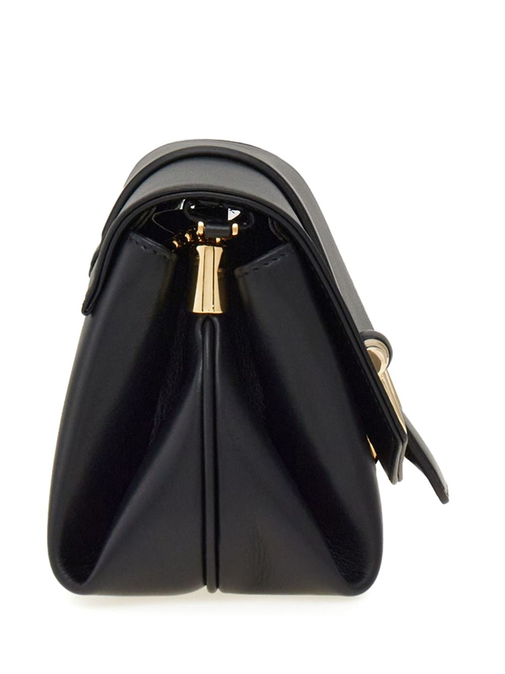 Ferragamo small front flap shoulder bag in black calf leather