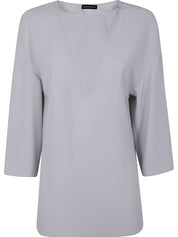 Emporio Armani side-slit blouse — light grey Cady elegance