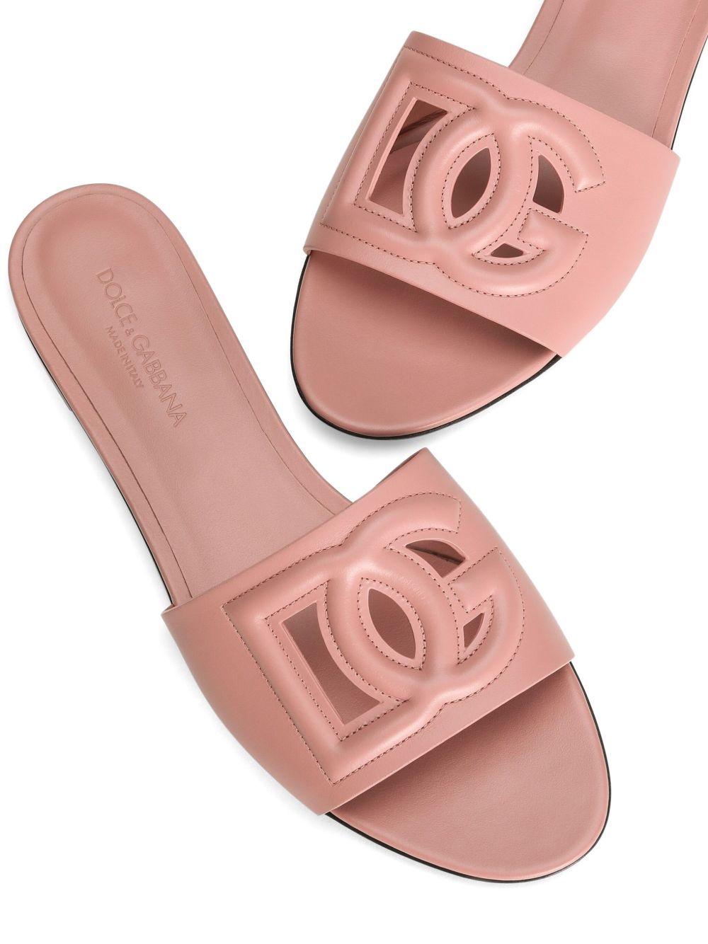 Dolce & Gabbana Calfskin sliders with DG logo in rose pink
