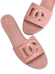 Dolce & Gabbana Calfskin sliders with DG logo in rose pink