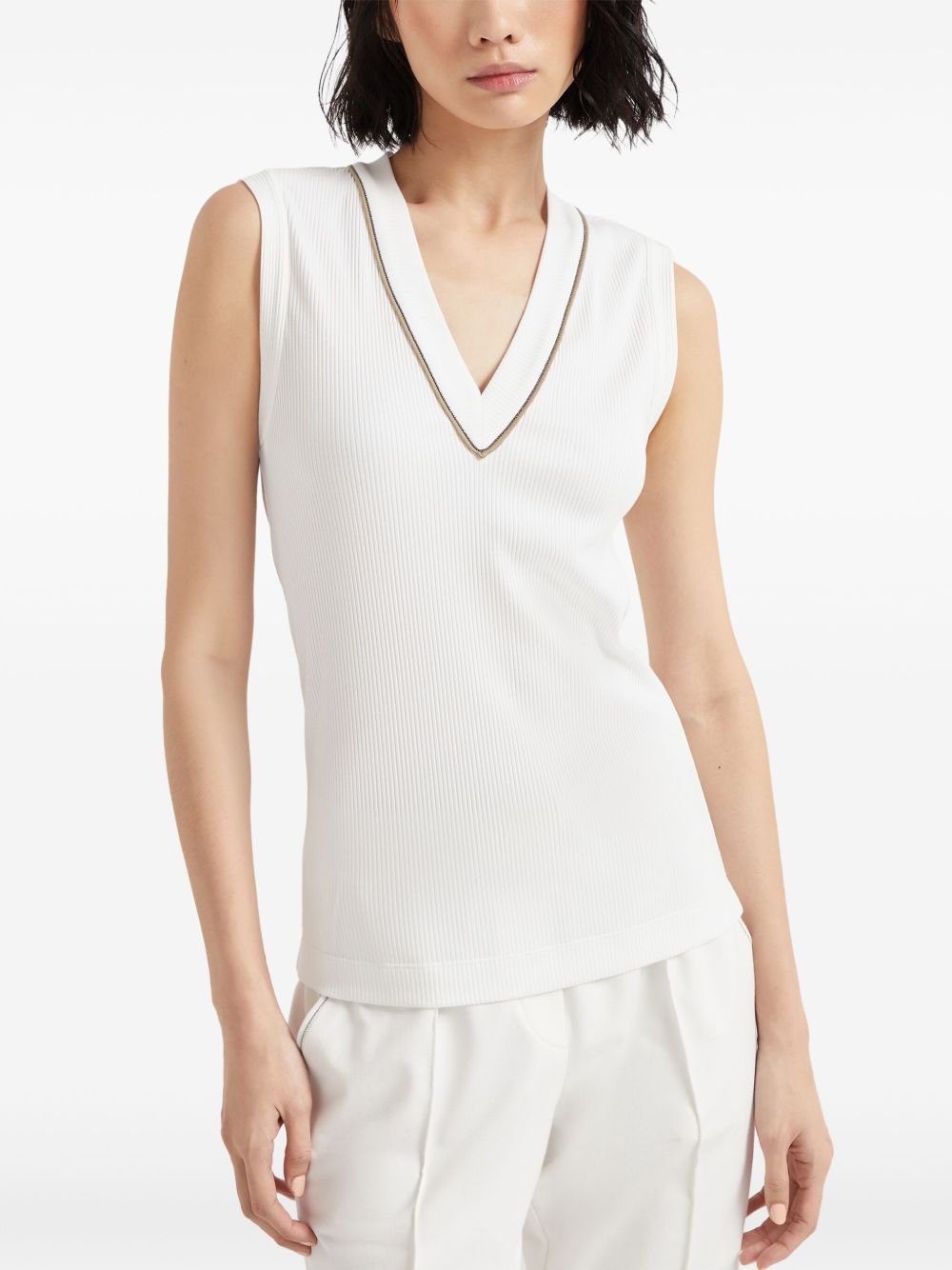 Brunello Cucinelli Top White sleeveless V-neck