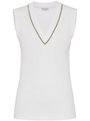 Brunello Cucinelli Top White sleeveless V-neck