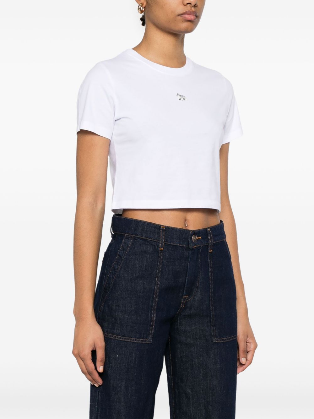 Maison Kitsuné Cropped White Cotton Tee