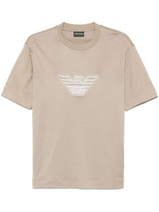 Emporio Armani logo-embroidered T-shirt in taupe