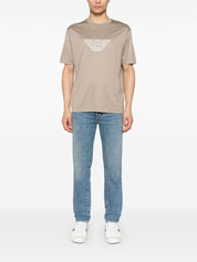 Emporio Armani logo-embroidered T-shirt in taupe