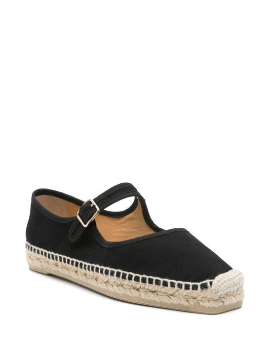 Castañer Flat Shoes Black — Raffia-Braided Canvas Flats