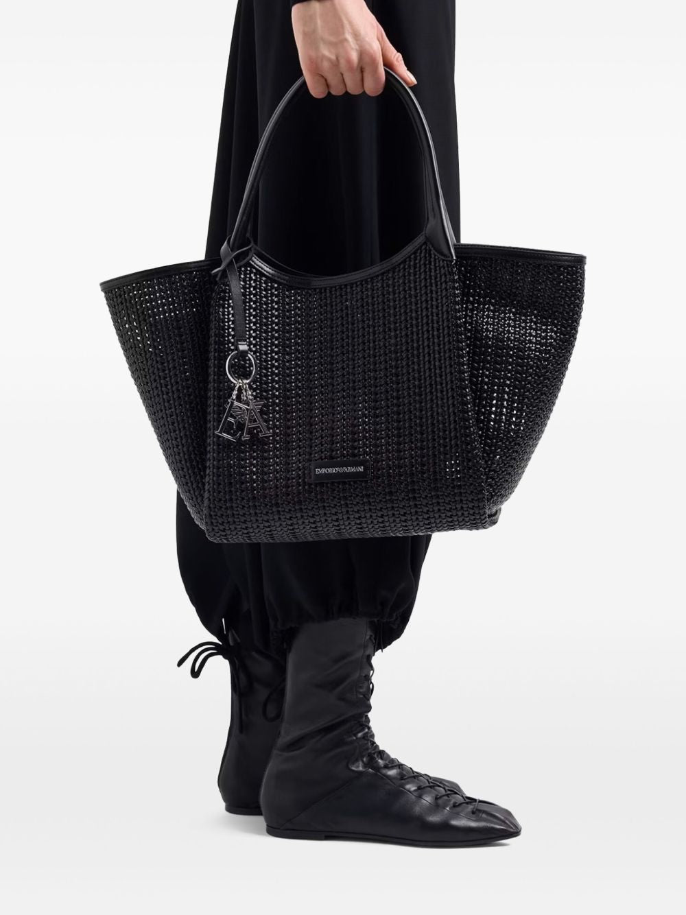 Emporio Armani Black Braided Shopper Tote