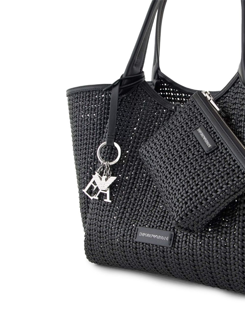 Emporio Armani Black Braided Shopper Tote