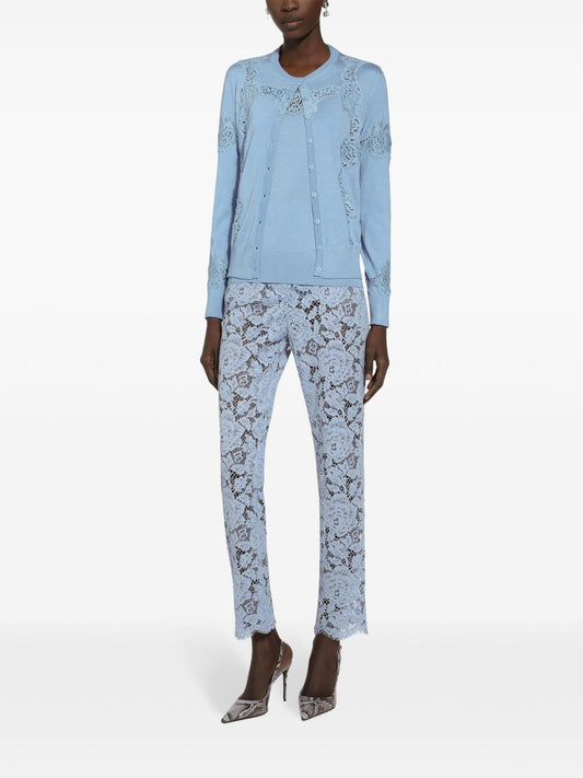 Clear Blue Silk Lace Trousers — Dolce & Gabbana