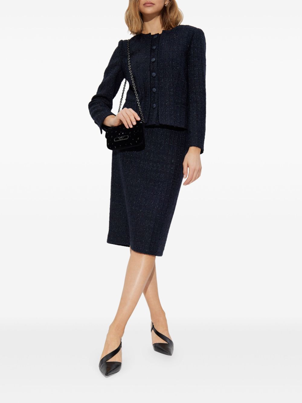 Emporio Armani navy blue tweed jacket — tailored short blazer