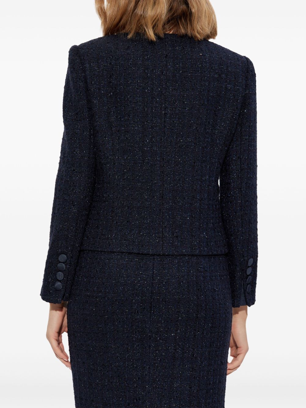 Emporio Armani navy blue tweed jacket — tailored short blazer