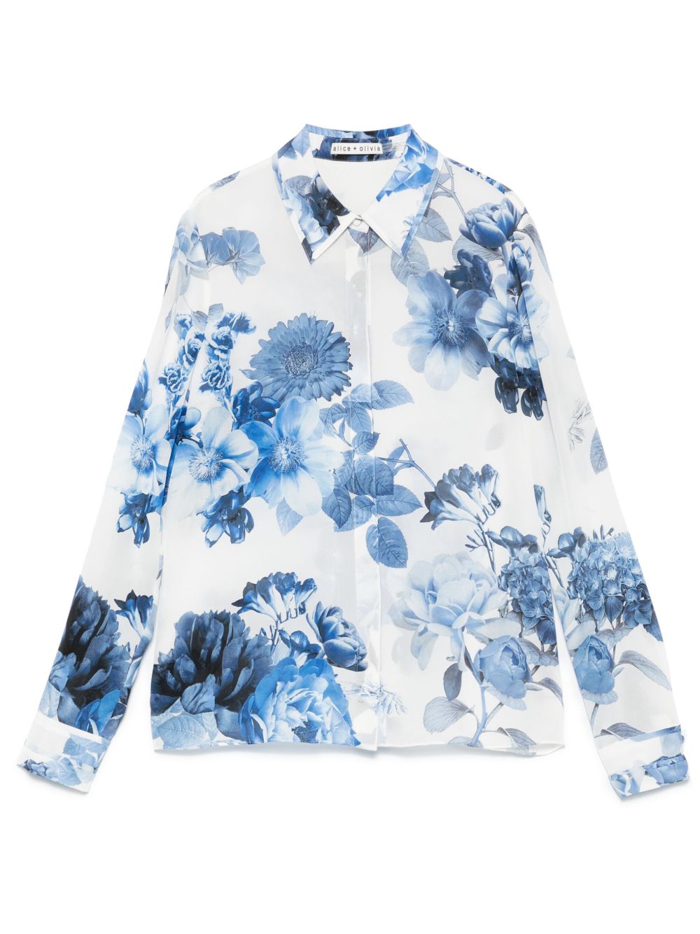Chemises Alice + Olivia en soie bleu clair à fleurs