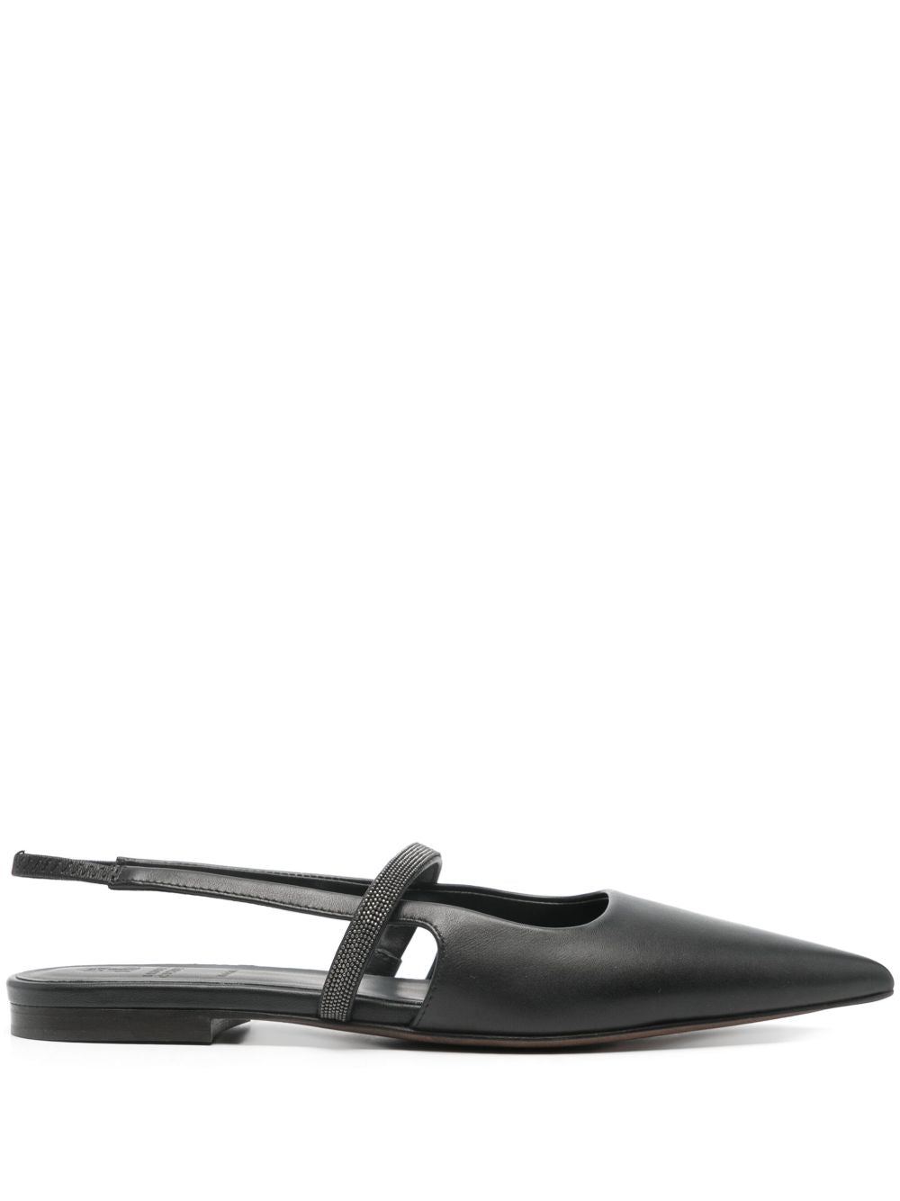 Brunello Cucinelli Black Leather Slingback Pumps — Medium Heel
