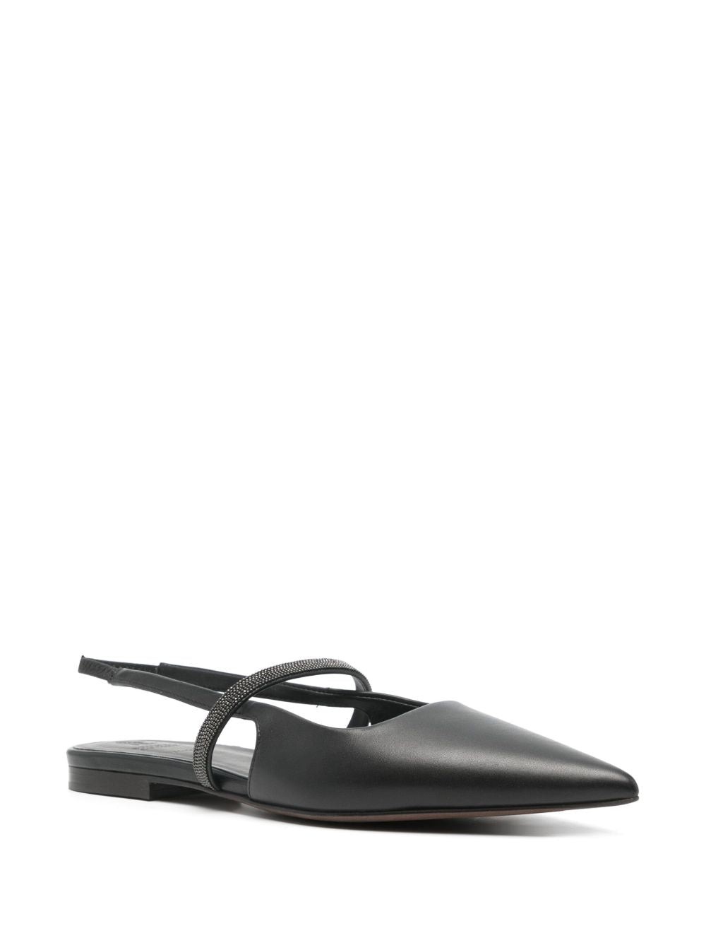 Brunello Cucinelli Black Leather Slingback Pumps — Medium Heel