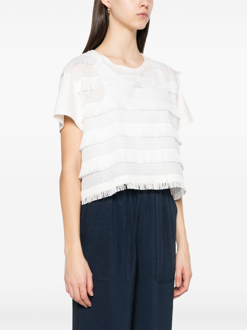 Emporio Armani cotton T‑shirt with fringes — White