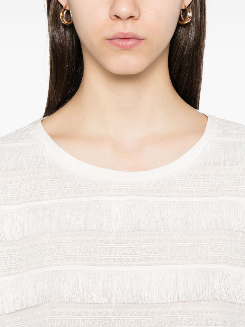 Emporio Armani cotton T‑shirt with fringes — White