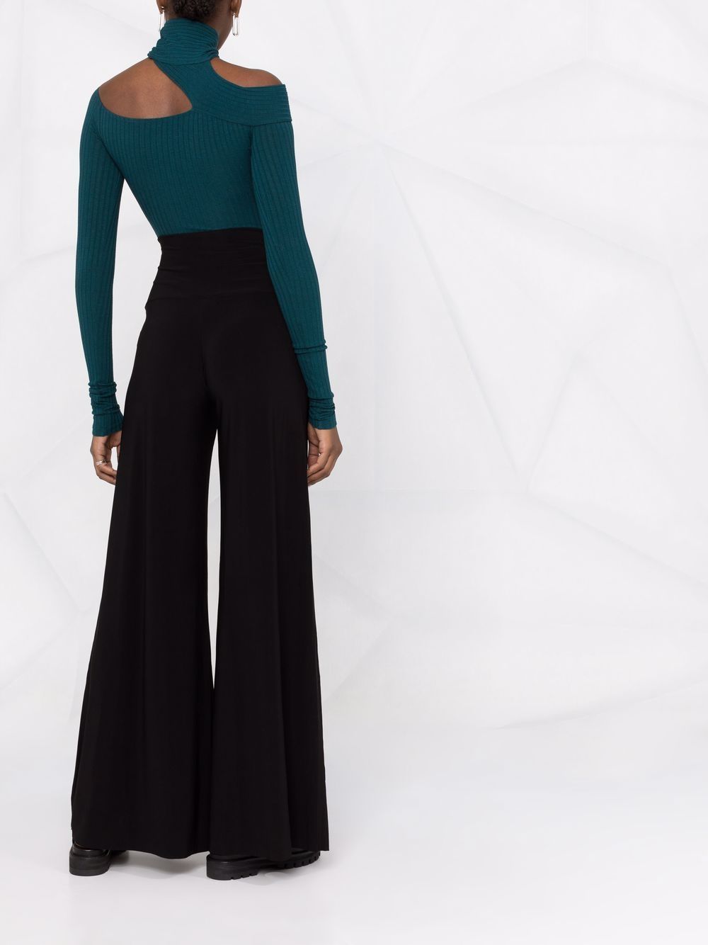 Black Norma Kamali Trousers — High‑Waist Flared Comfort