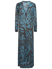 Siyu Dresses Vestido largo con cuello de pico multicolor