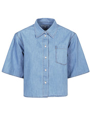 Clear Blue Oversized Denim Blouse — SOSUE Shirts