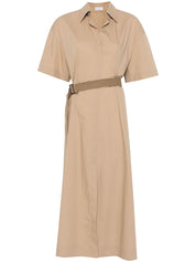 Brunello Cucinelli Dresses — Cotton Belted Dress in Light Brown