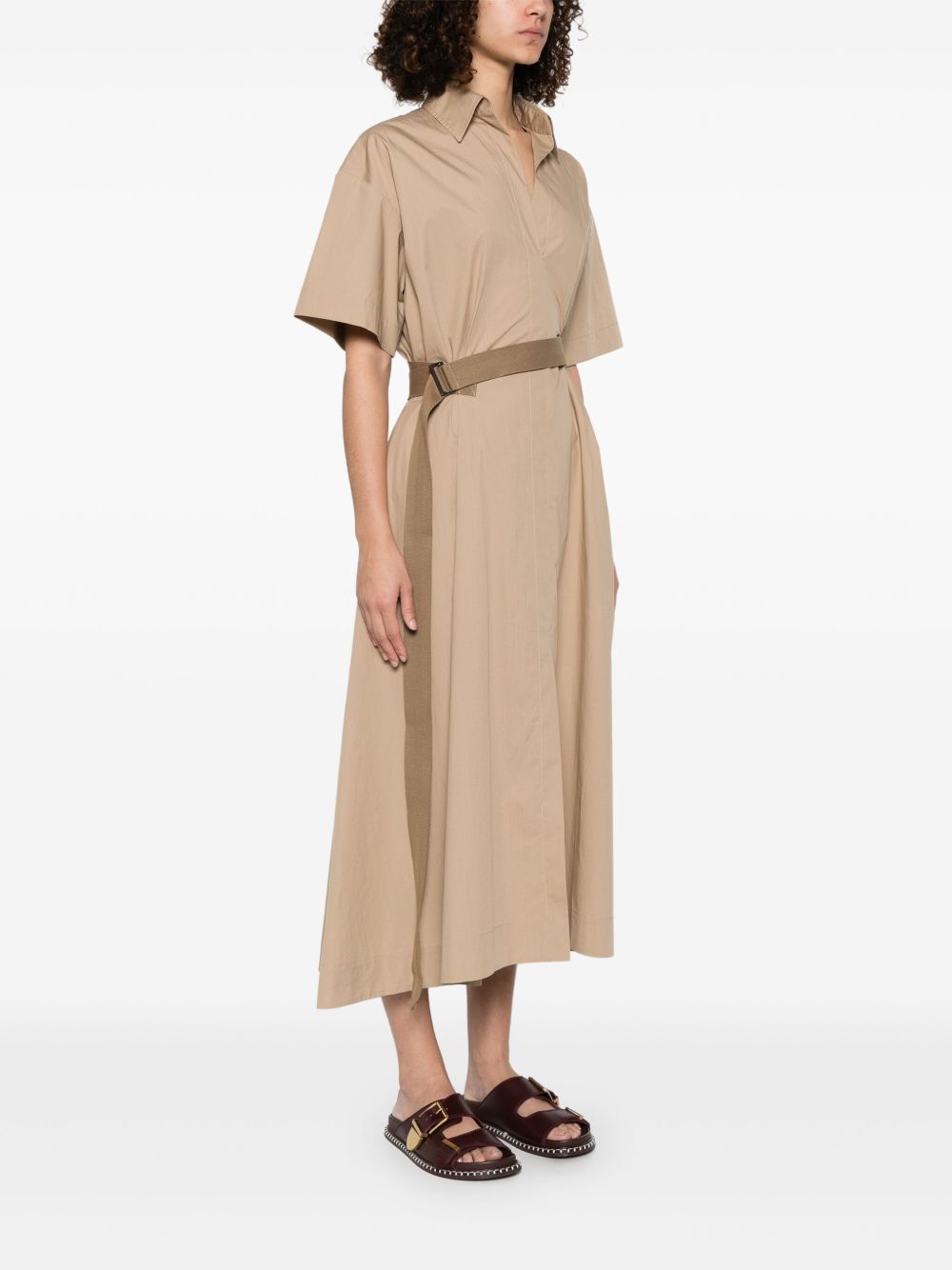 Brunello Cucinelli Dresses — Cotton Belted Dress in Light Brown