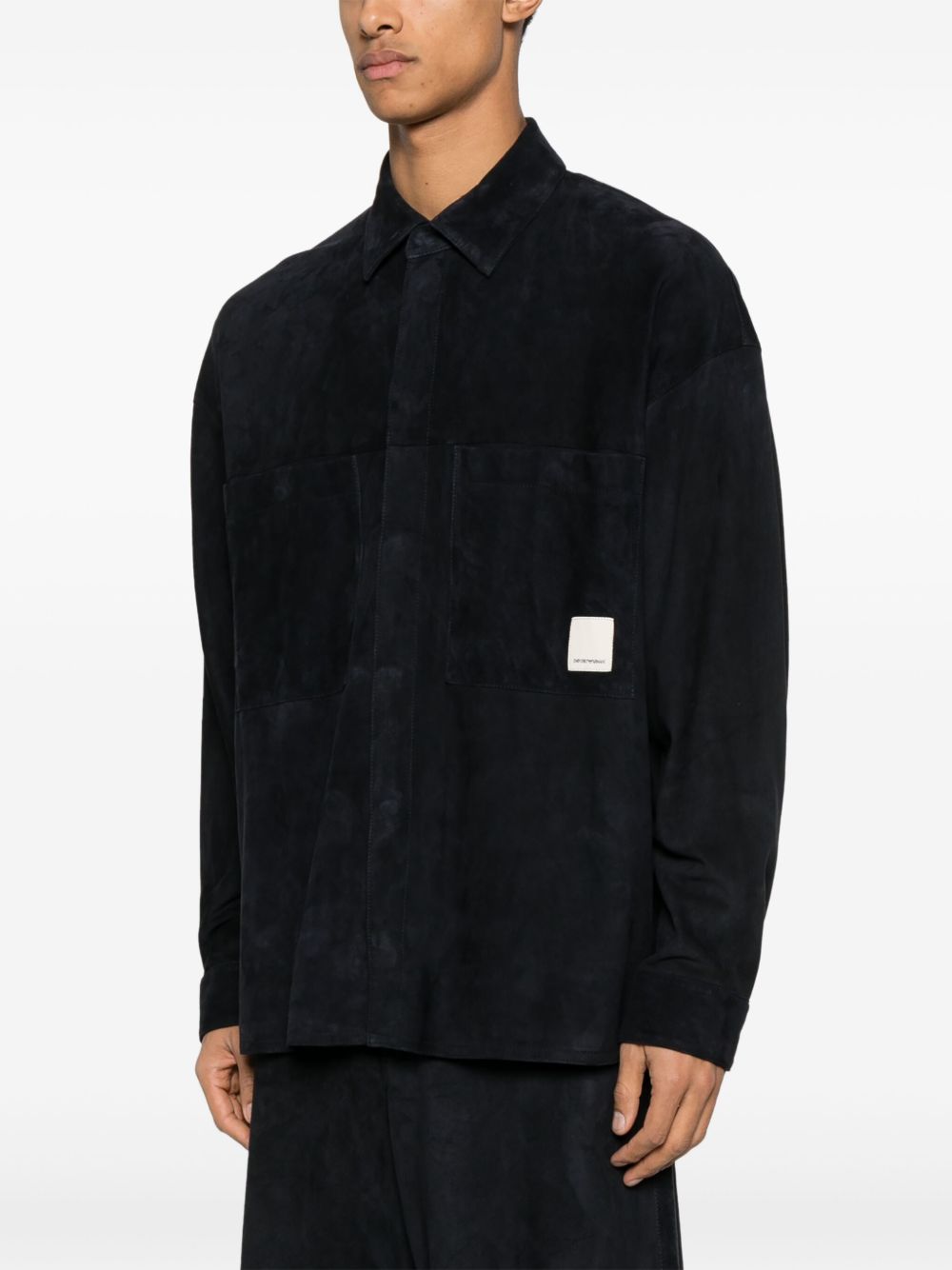 Emporio Armani Shirts Black — Leather-Trim Men's Shirt