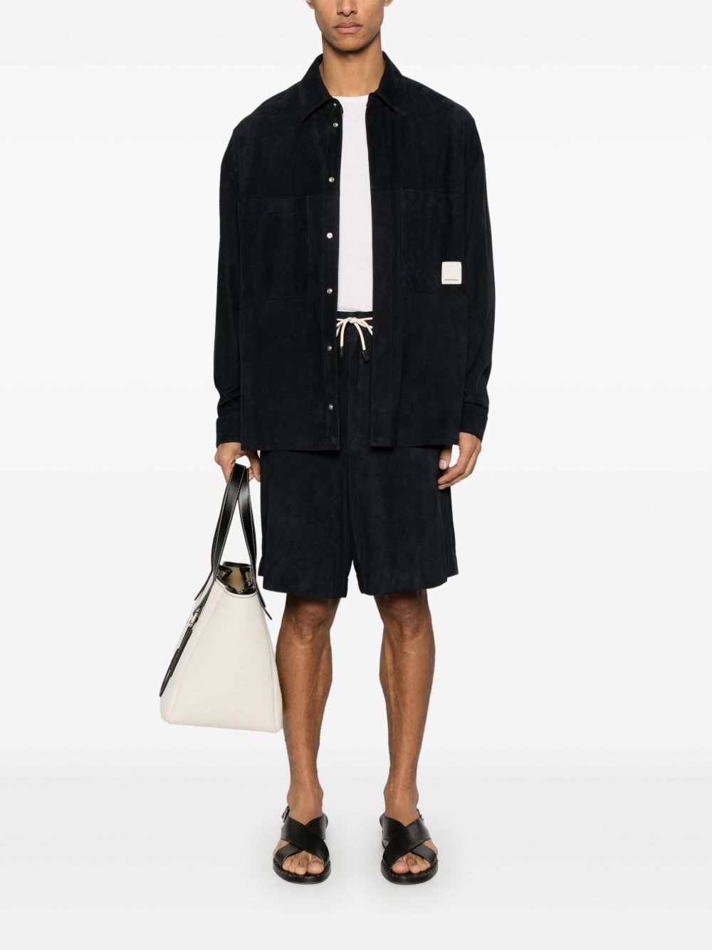 Emporio Armani Shirts Black — Leather-Trim Men's Shirt