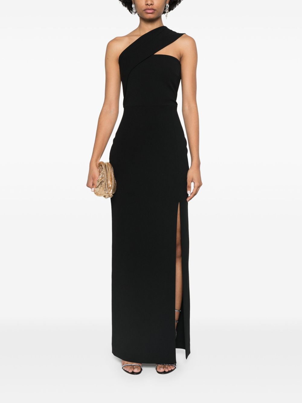 Solace London Dresses Black asymmetric neck gown