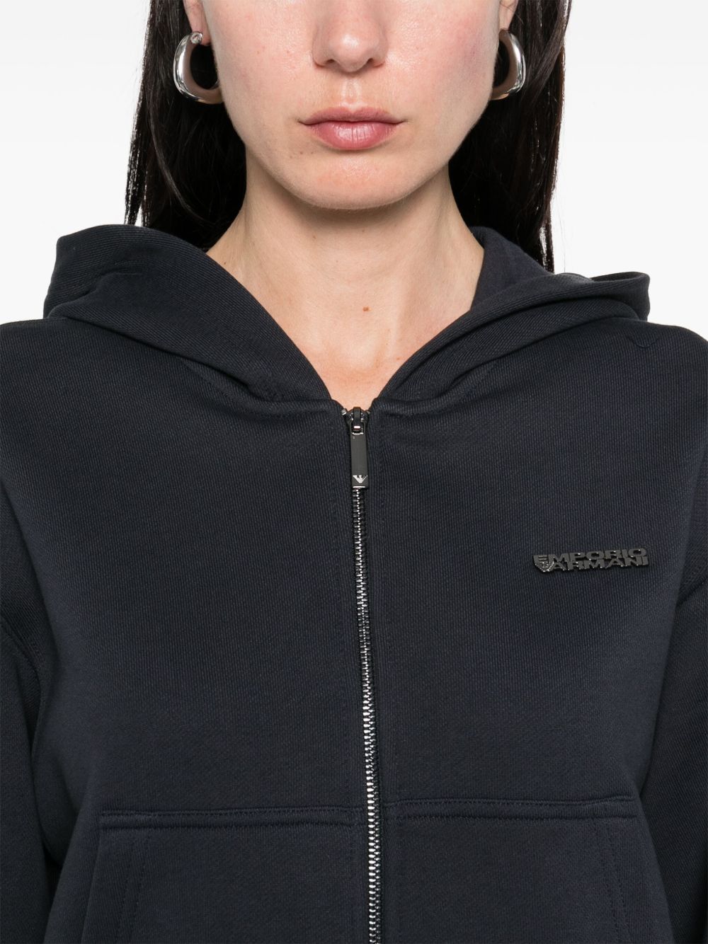Emporio Armani Blue Cotton Cropped Hoodie